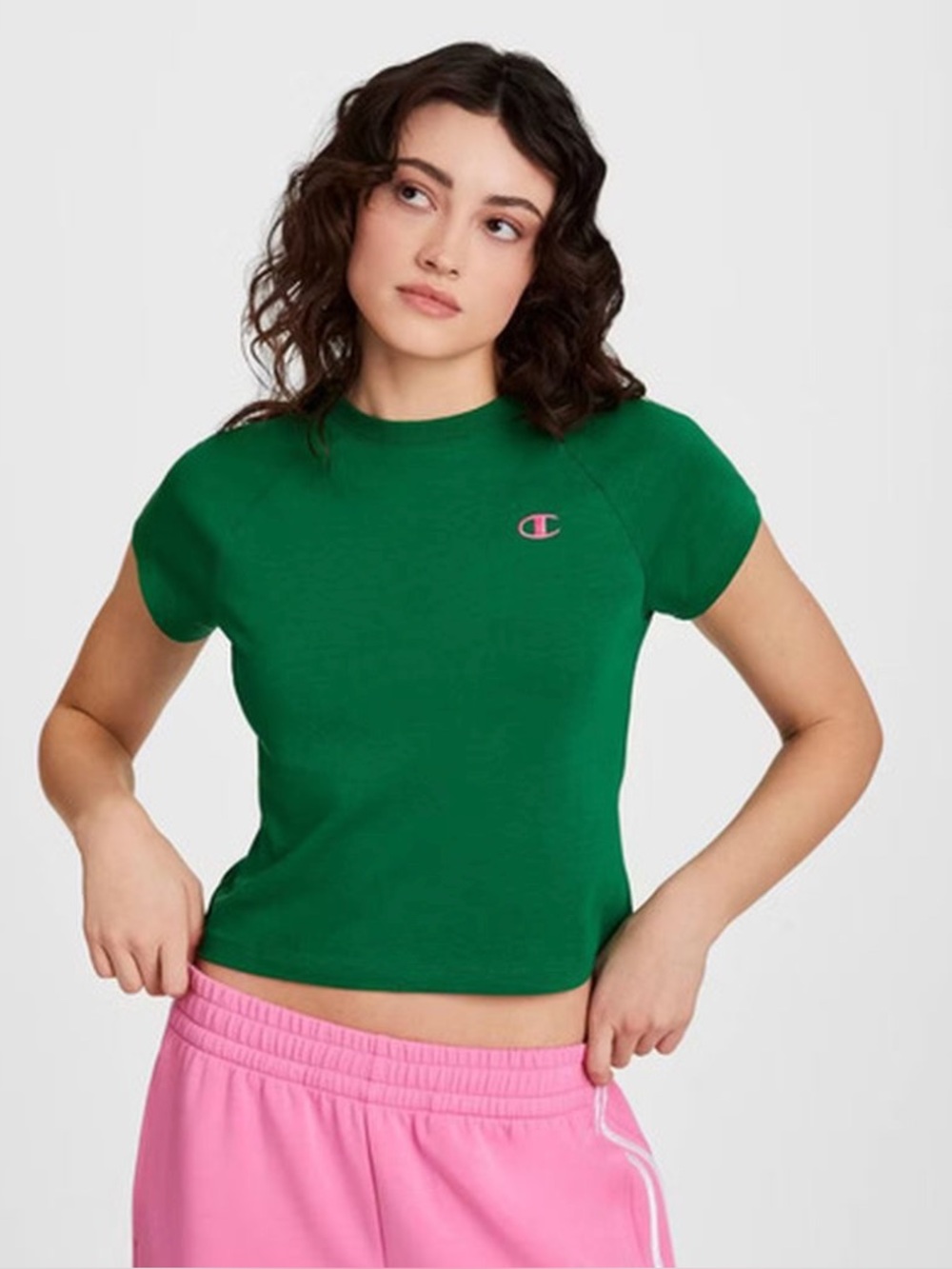 Champion Women's Green Crewneck Crop Tee